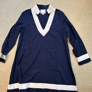 Sail to Sable Navy and White Linen Tunic Dress